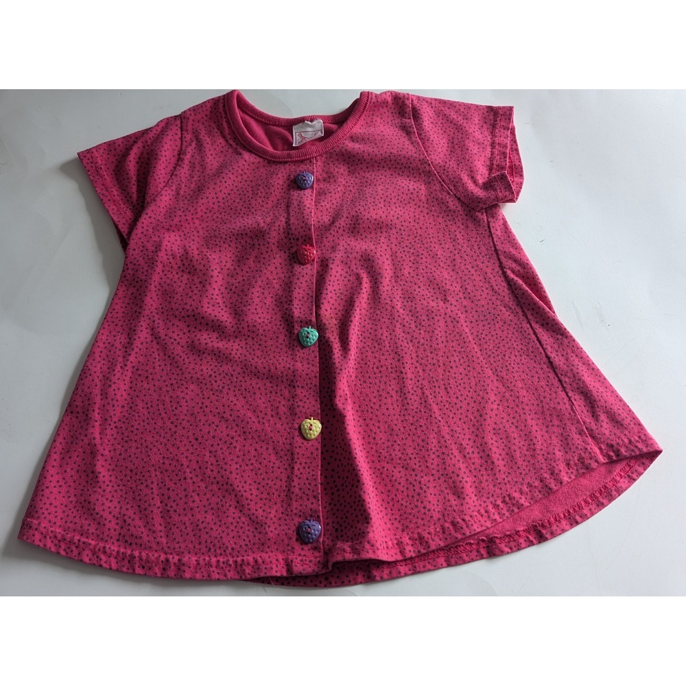 90s Buster Brown Girls Pink Polka Dot Shirt Strawberry Buttons Size 6X